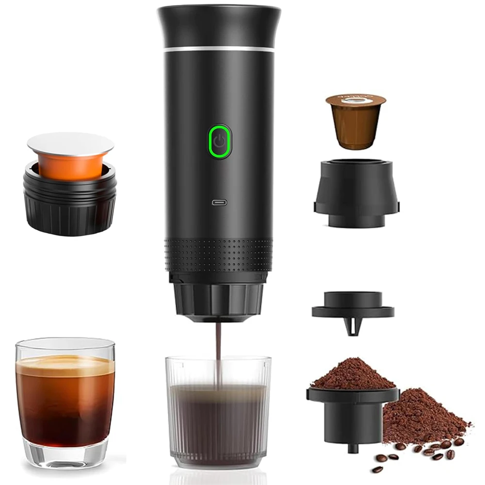 Electric Espresso Machine Travel Coffee Maker for Camping Car Coffee Maker Self-Heating Compatible with Ground Coffee NS Capsule