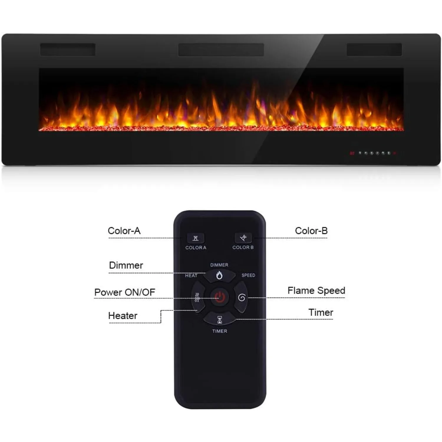 42 Inch Electric Fireplace in-Wall Recessed & Wall Mounted,Linear Fireplace w/ Multicolor Flame, Control by Touch Panel & Remote