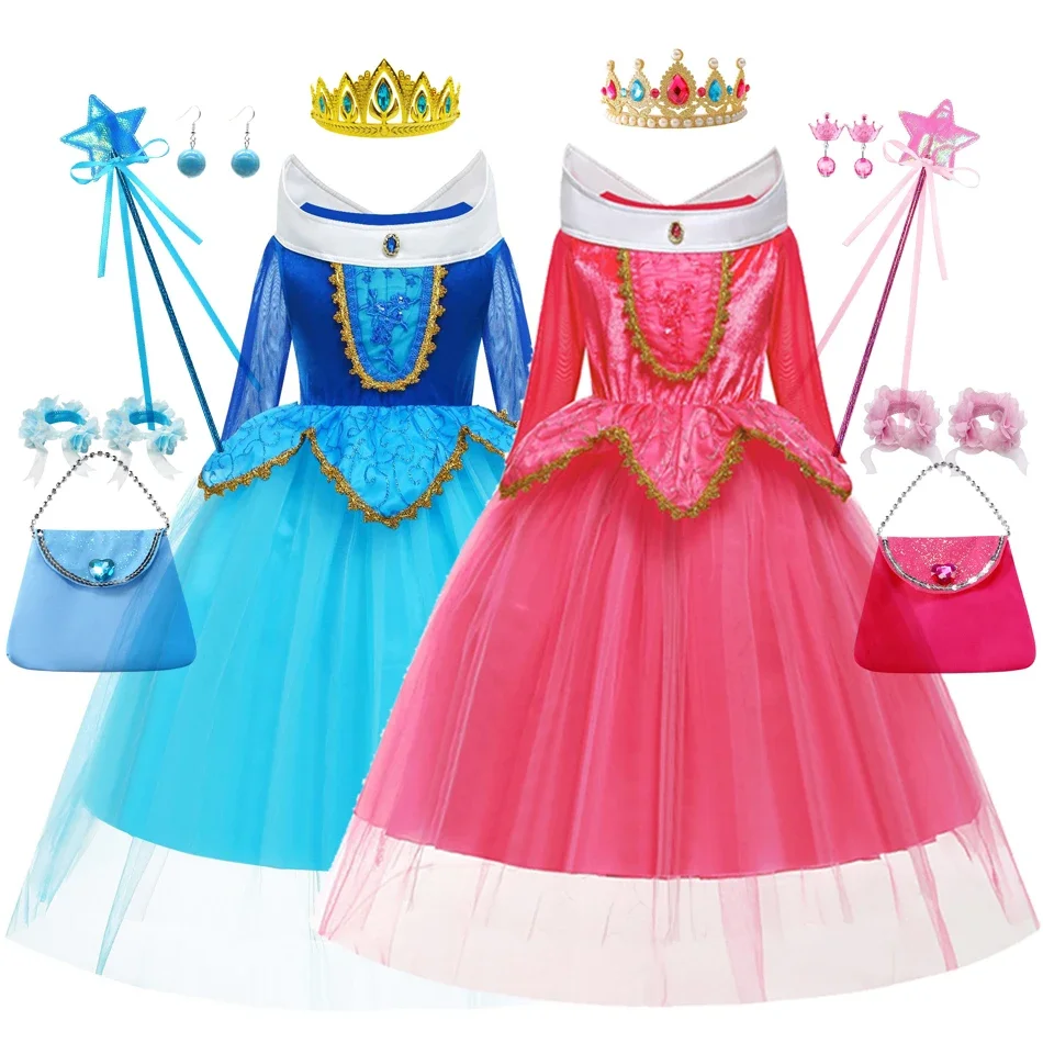 Disfraz de princesa rosa para niña, vestido de princesa Aurora 3, 4, 5, 6, 7, 8, 9, 10 años