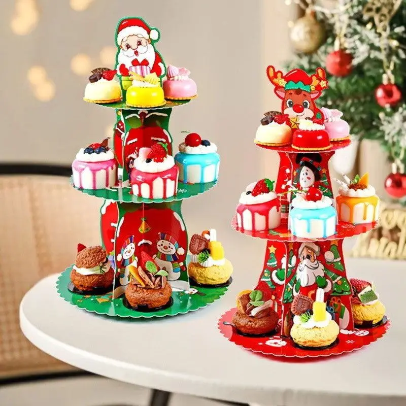 

New Christmas Folding Assembly Cake Stand, 3-layer Cake Display Stand, Christmas Party Decoration Props Cake Stand Decoration