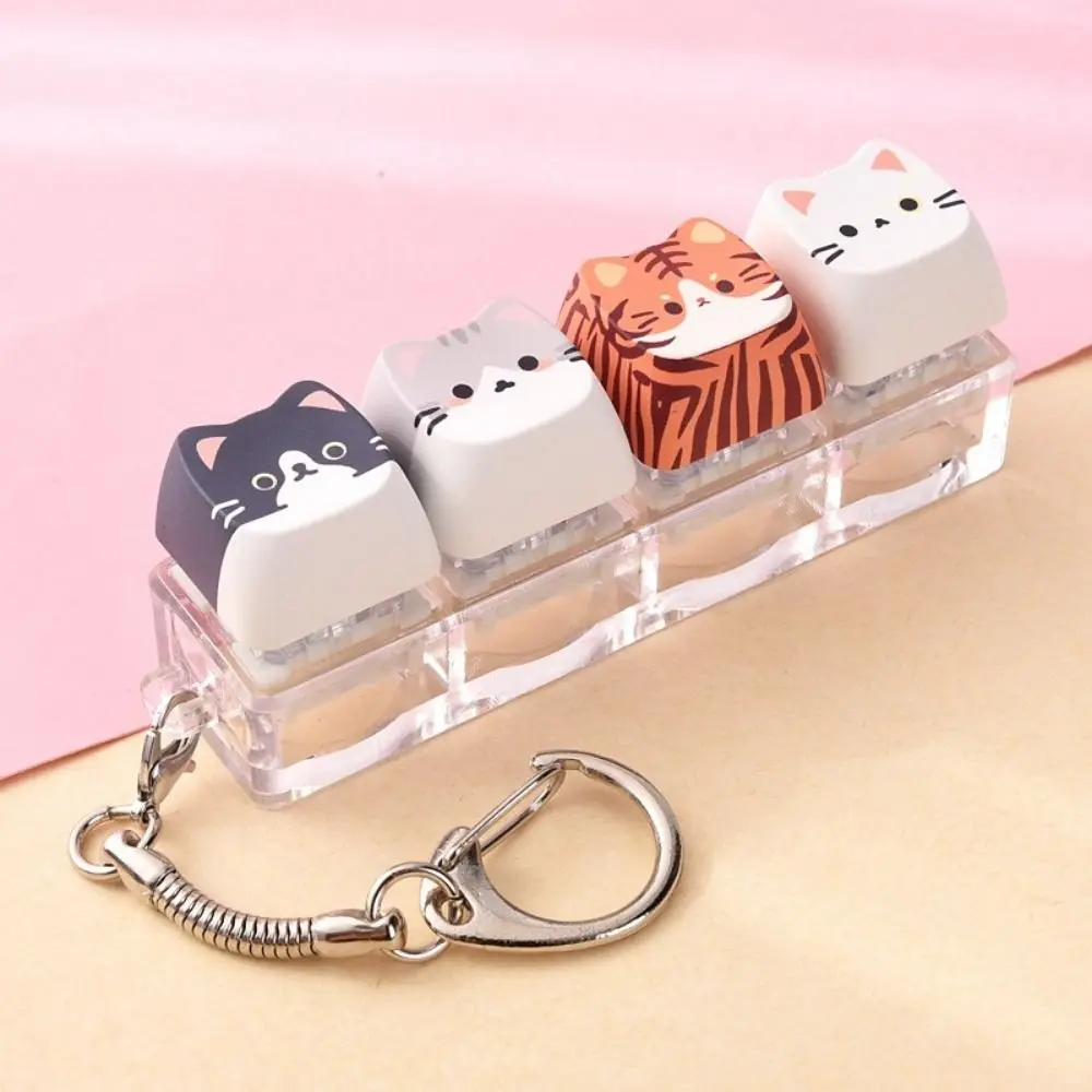 4 Keys Cat Fidget Keychain Creative Kawaii Cat Mechanical Keyboard Keyring Finger Button Switch Tester Finger Keyboard Pendant