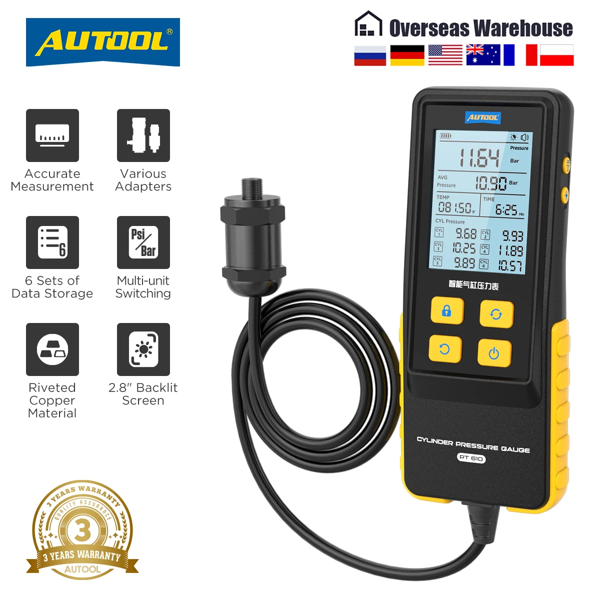 Autool Pt610 ذكي اسطوانة قياس الضغط محرك السيارة اسطوانة كشف الضغط أداة فحص عالية الدقة #3