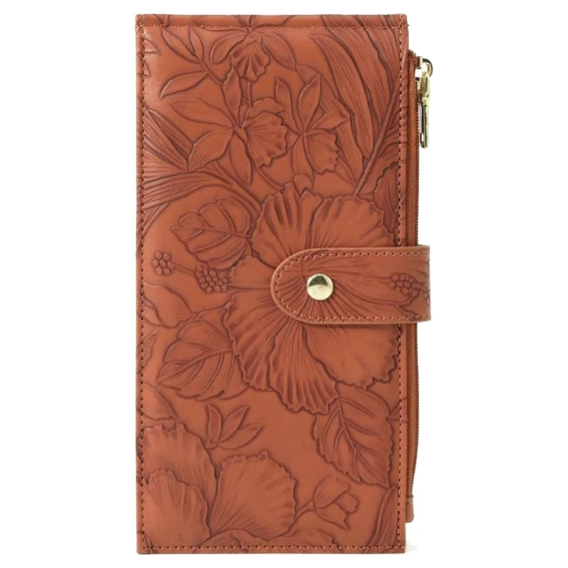 Western RFID Blcoking 3D Embossed PU Leather Women Long Wallet Large Capacity Phone Bag 18 Cards Purse for Ladies