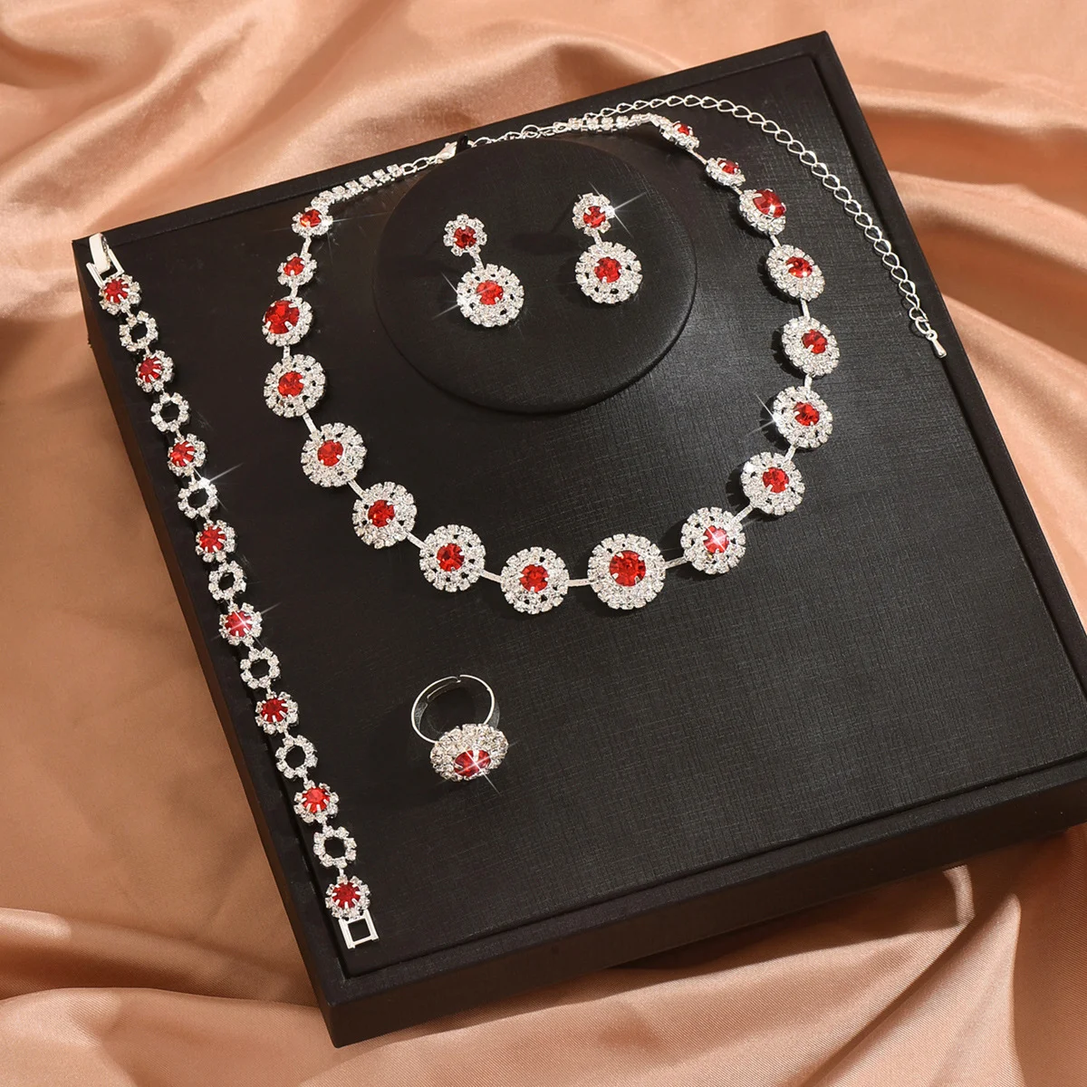 

Jewelry set - necklace, earrings, bracelet, ring, round and simple set, formal dress accessories. Wife's gift.