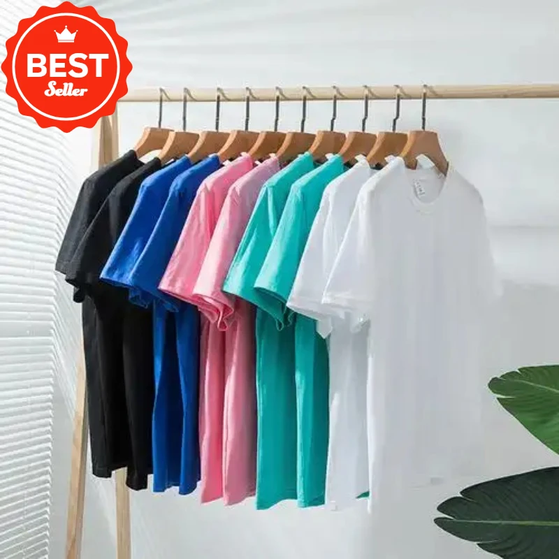 Kurzärmliges, vielseitiges, einfarbiges Baumwoll-T-Shirt mit Rundhalsausschnitt in Übergröße, lockeres Schulterdesign, anpassbares DIY-Werbeshirt