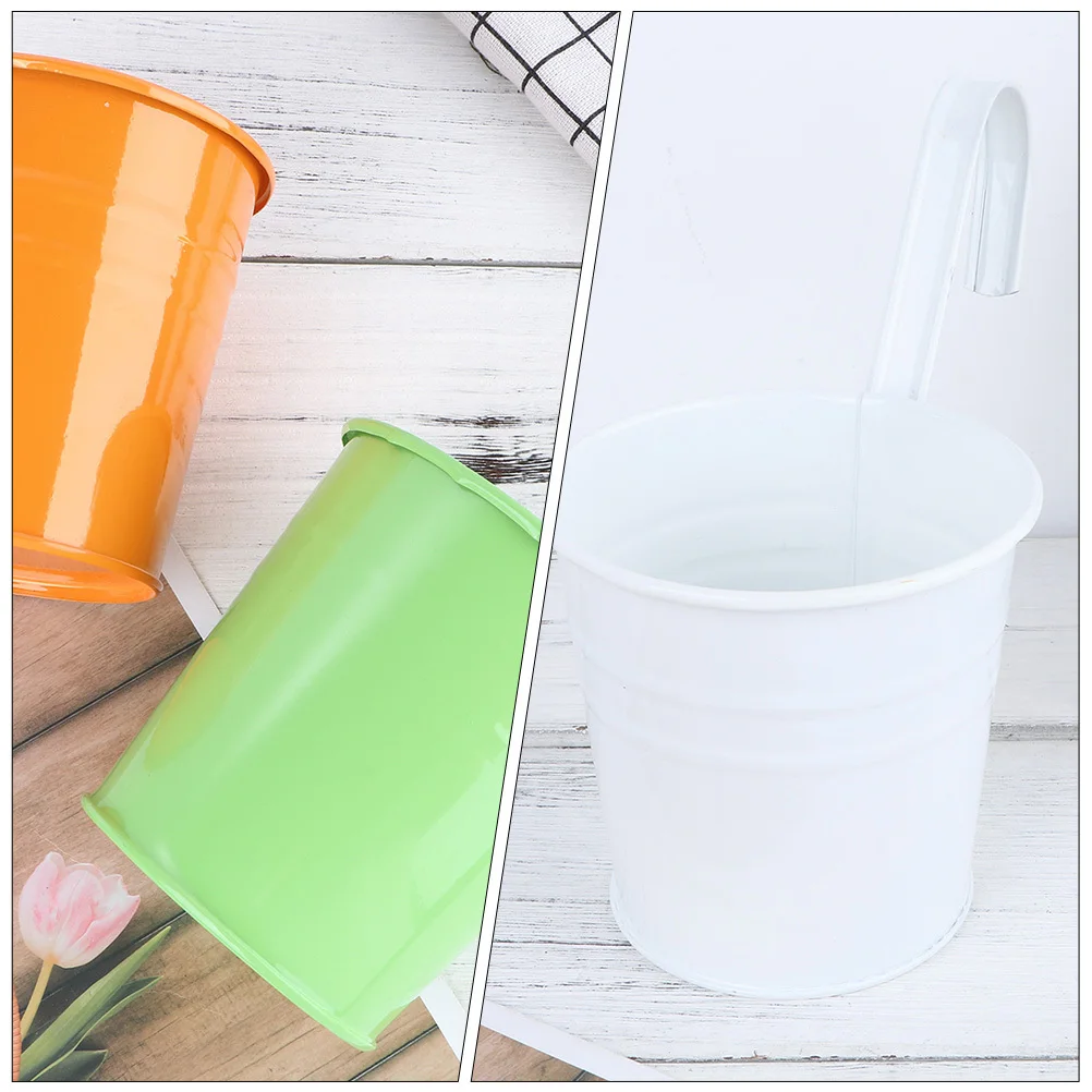 

4Pcs Hanging Flower Pot Iron Art Balcony Plant Pot Drainage Holes Removable Hook Desktop Storage Bucket Home Decoration