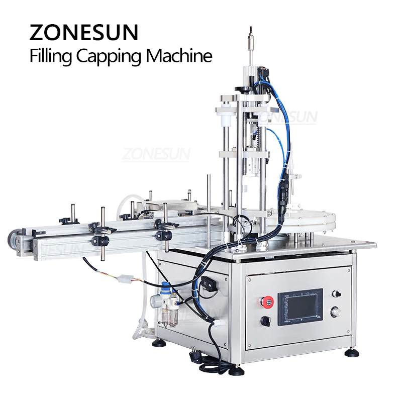 ZONESUN ZS-AFC1S riempimento automatico tappatrice Spray contagocce tappo bottiglia vite giradischi trasportatore piccola linea di produzione