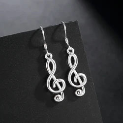 Pendientes de gota de nota musical romántica para mujer, color plateado noble, regalos de vacaciones, joyería de boda de fiesta de moda, nuevo