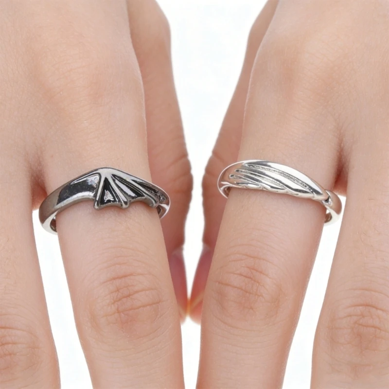  2Pieces Adjustable Black White Couple Rings Promise Rings for Friendship Lover