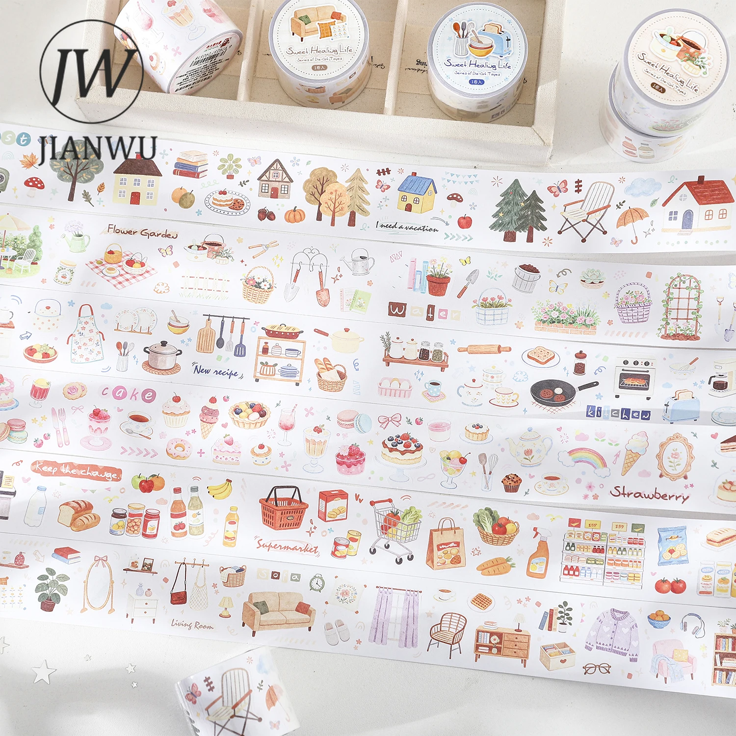 JIANWU Sweet Healing Life Series Vintage Cake Tree Flower House Landscape Material Collage Tape Creative DIY Journal Stationery
