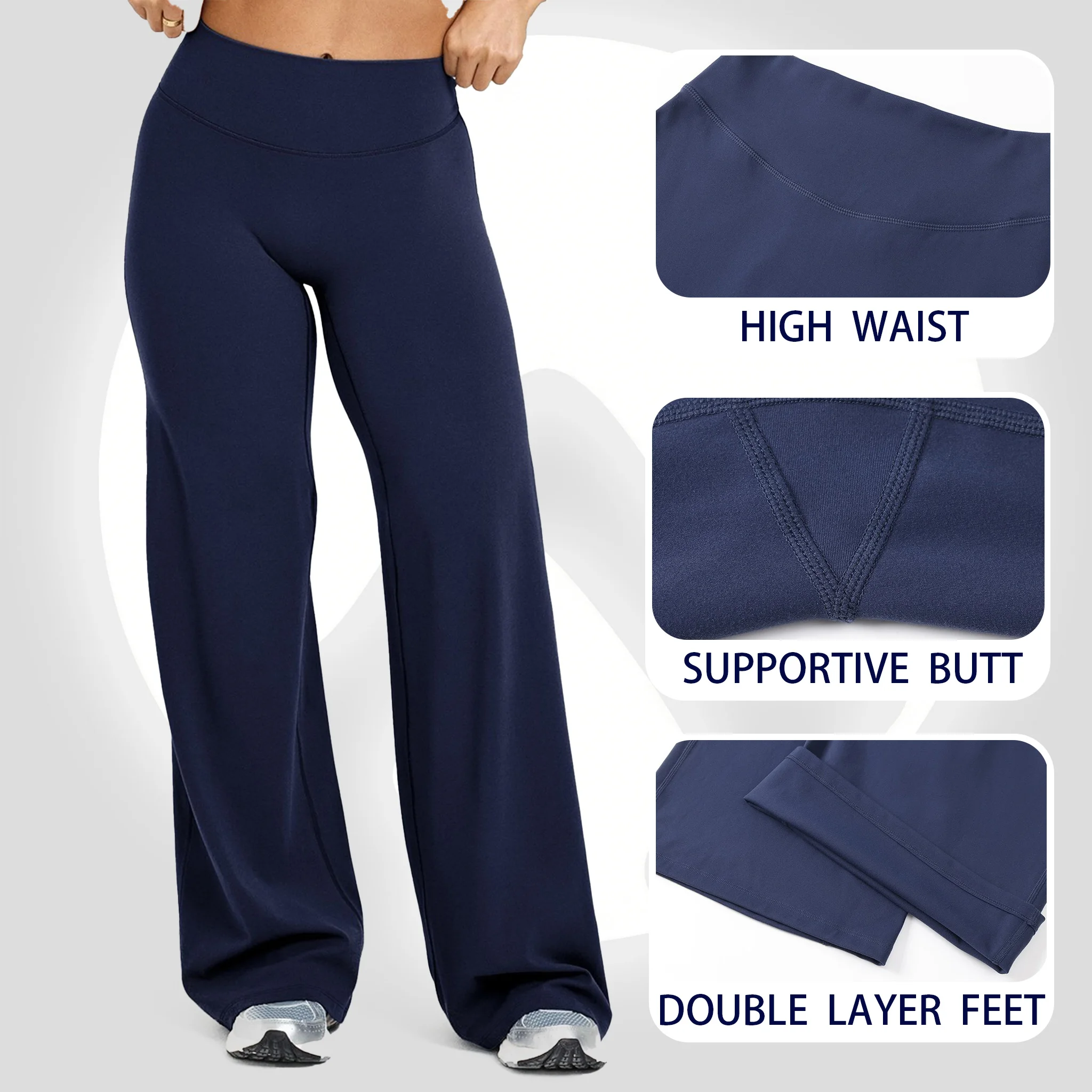 Women High Waist Straight Leg Yoga Pants, Breathable No Camel Toe Stretch Trousers for Slim Hip Lifting Casual Workout