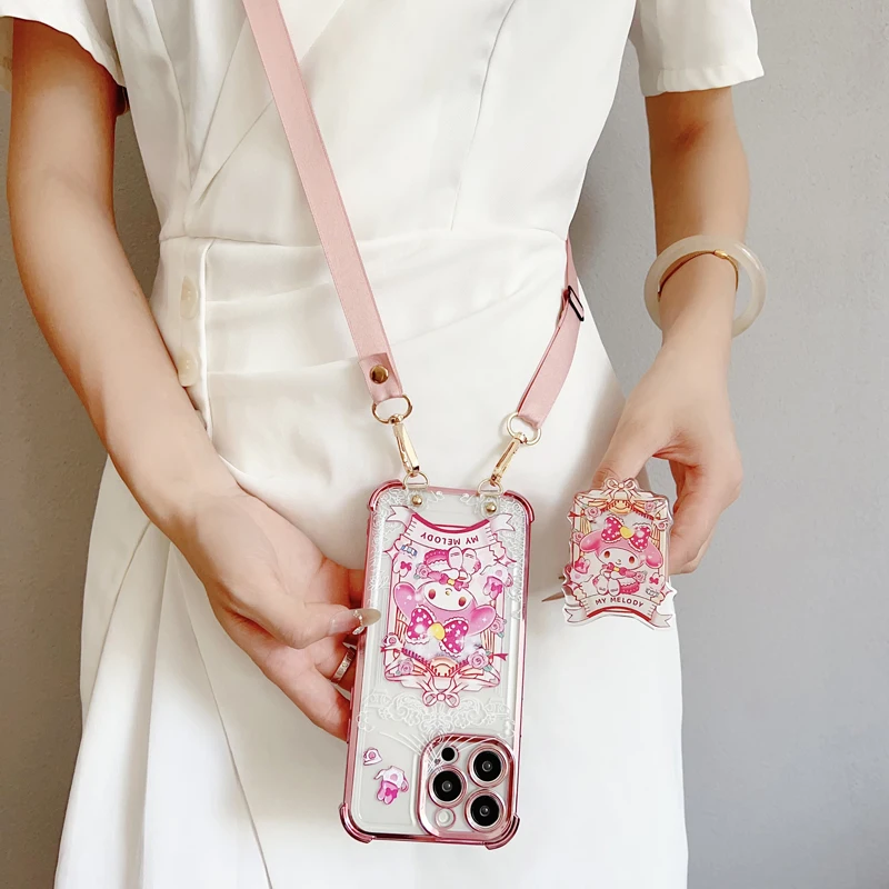 حافظة مضادة للصدمات مطلية بفيونكة كيتي مع حبل حامل لهاتف سامسونج جالاكسي S20 S21 S22 S23 S24 S25 Ultra Plus FE Note 10 20