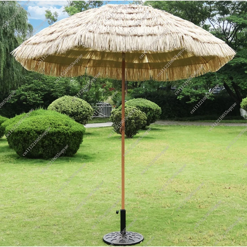 Folding Tiki Thatch Umbrella for Outdoor, Artificial Straw Sun Shade for Patio Garden Beach, Portable Tropical Style Parasol