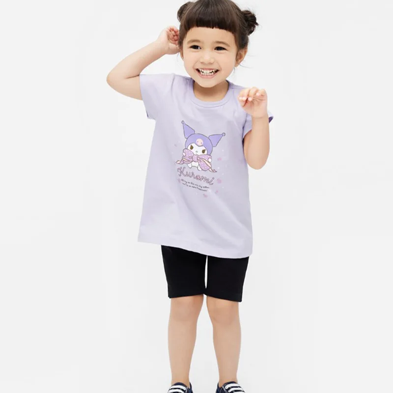 Kawaii Anime Melodie Cinnamoroll Kinderen Korte Mouwen Zomer Meisjes Katoenen T-Shirt Kuromi Anime Cartoon Print Tops Schattige Kinderkleding