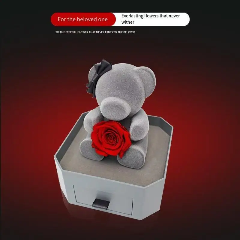 

Flocking Immortal Flower Sitting Bear Bluetooth Speaker Acrylic Jewelry Box Dust Protection Cover Gifts to Girls for Qixi Festiv