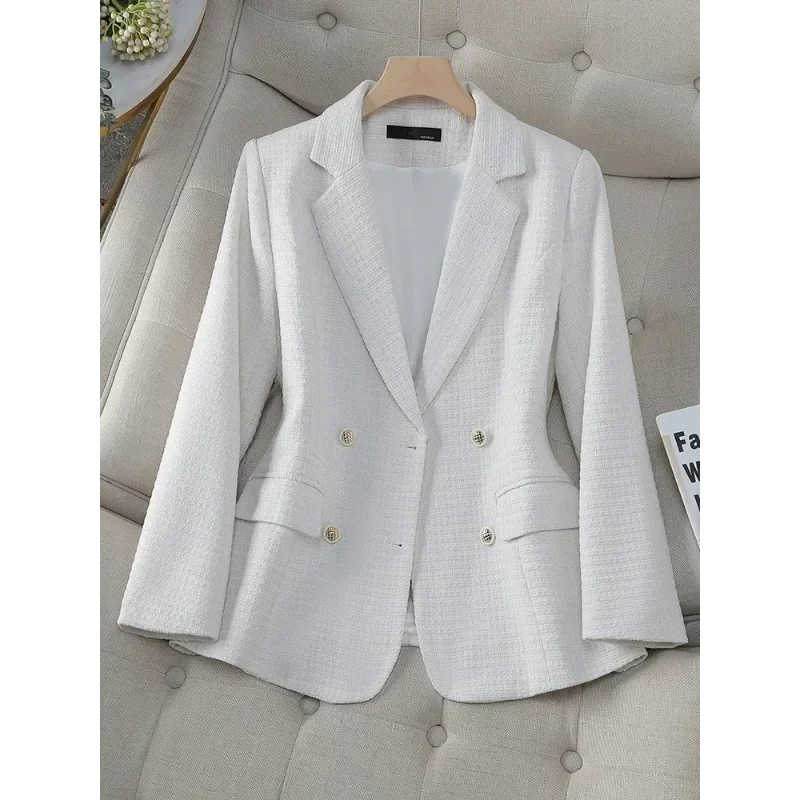 Blazer à carreaux à manches longues pour femmes, manteau décontracté pour dames, veste d'automne et d'hiver, décoration de boutons, rose, bleu, abricot