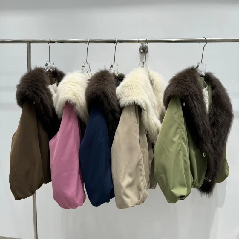 Parka de plumón de ganso blanco con cuello de piel de zorro para mujer, chaqueta gruesa y cálida a la moda, alta calidad, invierno, Y2k