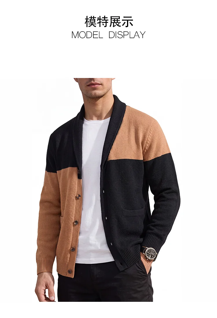 Men Color Block Knit Cardigan Shawl Collar Button Up Loose Fit Casual Sweater Coat Daily Outerwear