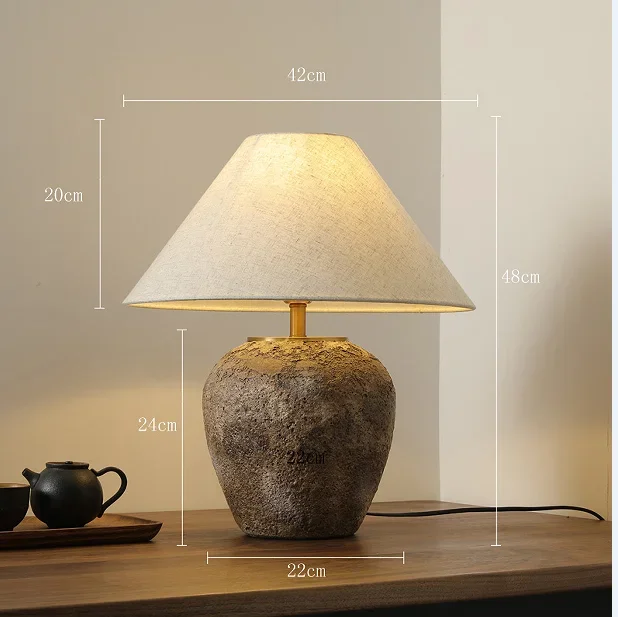 

Pottery clay table lamp with retro simple and high-end Japanese style for Zen hotel living room and bedroom atmosphere lamp