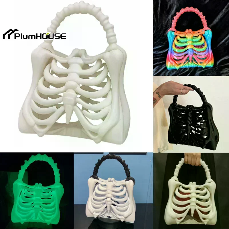 3D Printed Skeleton Bone Bag Gothic Skeleton Purse Spooky Realistic Ribcage Handbag Functional Pocket for Halloween Themed Party