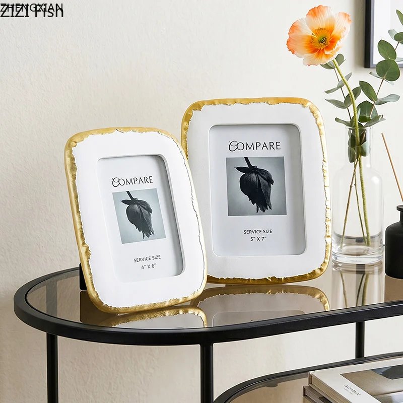 Minimalism Gilded Border Photo Frames 6/7 Inch Picture Frame Bedside Table Wedding Anniversary Photo Frame Desk Decoration