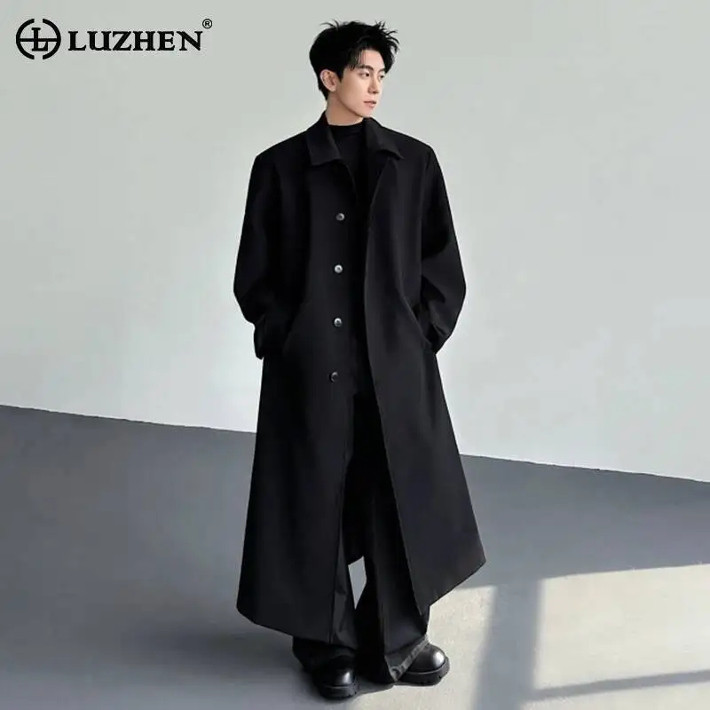 LUZHEN 2026 Neuer Original Hochwertiger Einfarbiger Knielanger Windbreaker Mantel Herren Mode Stilvoller Eleganter Trenchcoat JY6769