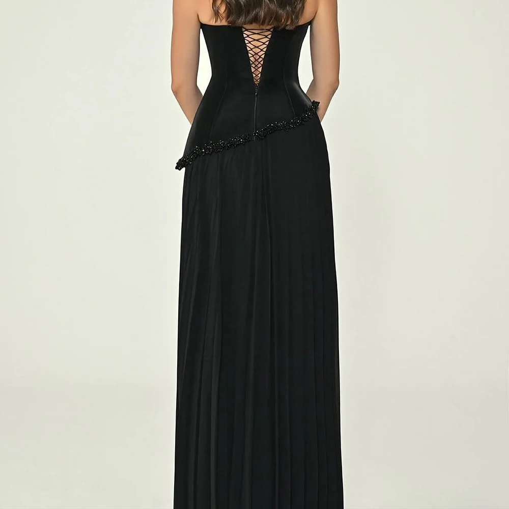 Customized A-line Evening Dresses Floor-length Strapless Sleeveless Prom Gown Fashion Sequined Backless Lace-up Party Gown