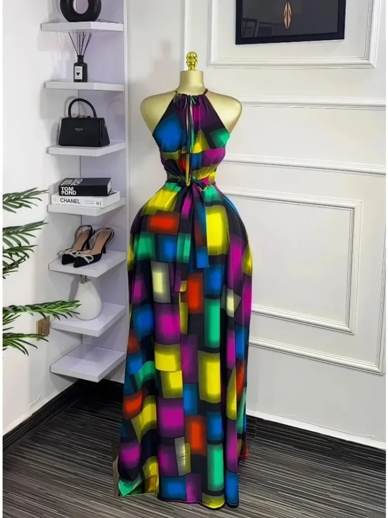 

Dashiki African Dresses for Women Summer Sexy Sleeveless Polyester Bandage Long Maxi Dress Ankara Dress Africa Clothing