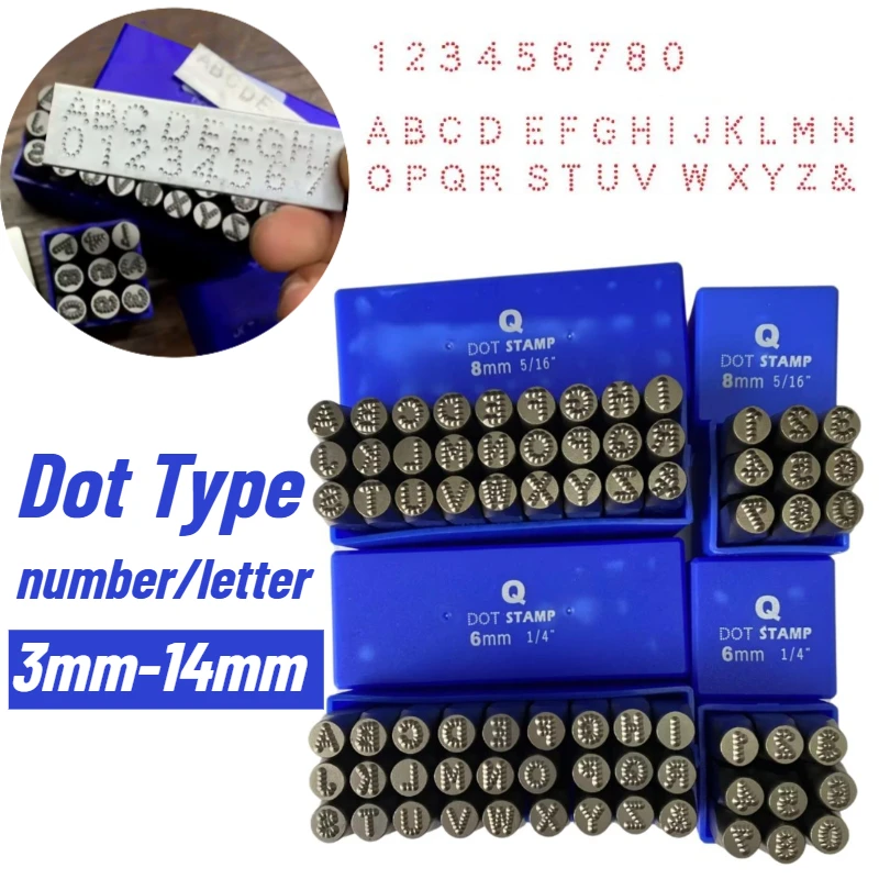 Dot Type Stamp Set 3mm-14mm Number and Letter Steel Alloy A-Z & 0-9 Metal Punch Press Tool for Metal Plastic Wood Leather & More