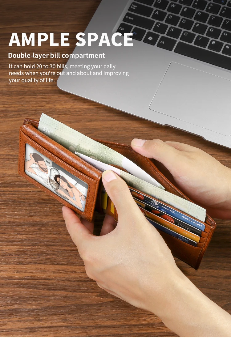 2526 Bestseller Kurze Geldbörse aus Echtem Vollnarbenleder mit RFID-Schutztechnologie und Kartenfach – Detail 6