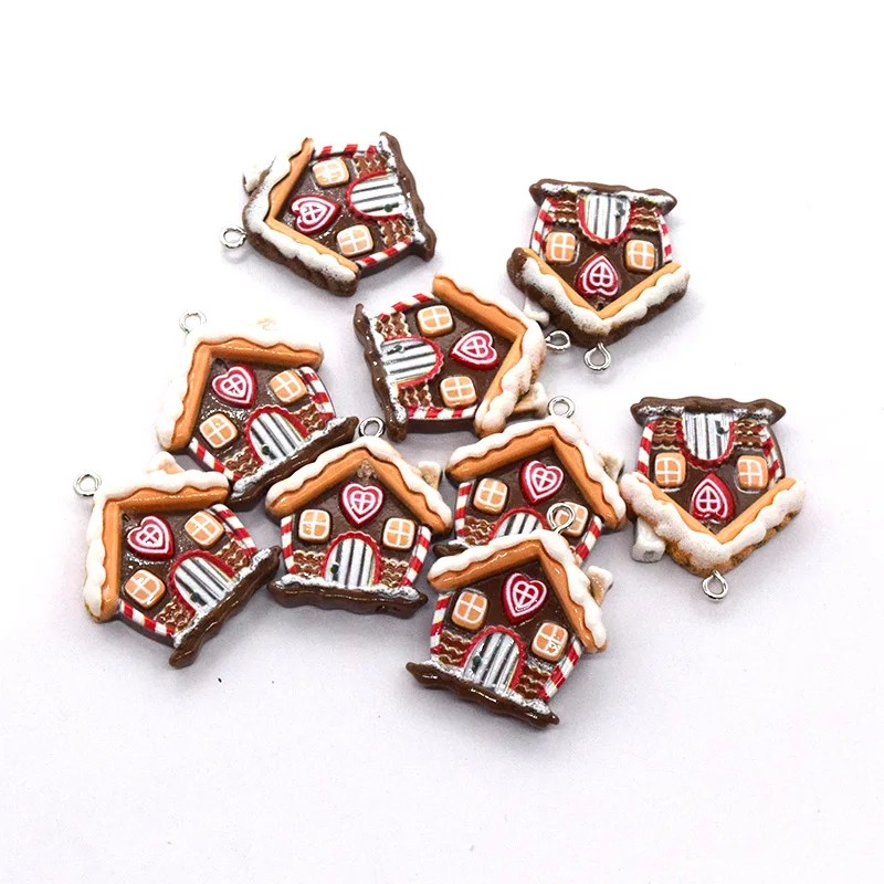 10pcs Christmas Snow House Resin Charms Kawaii Cartoon Pendant For Earring DIY Jewelry Make