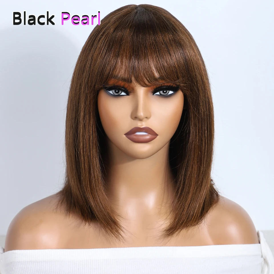 

Black Pearl Straight Bob Human Hair Wigs With Bang Full Machine Made Wigs Brazilian Remy Human Hair Bob Wigs For Black Woman
