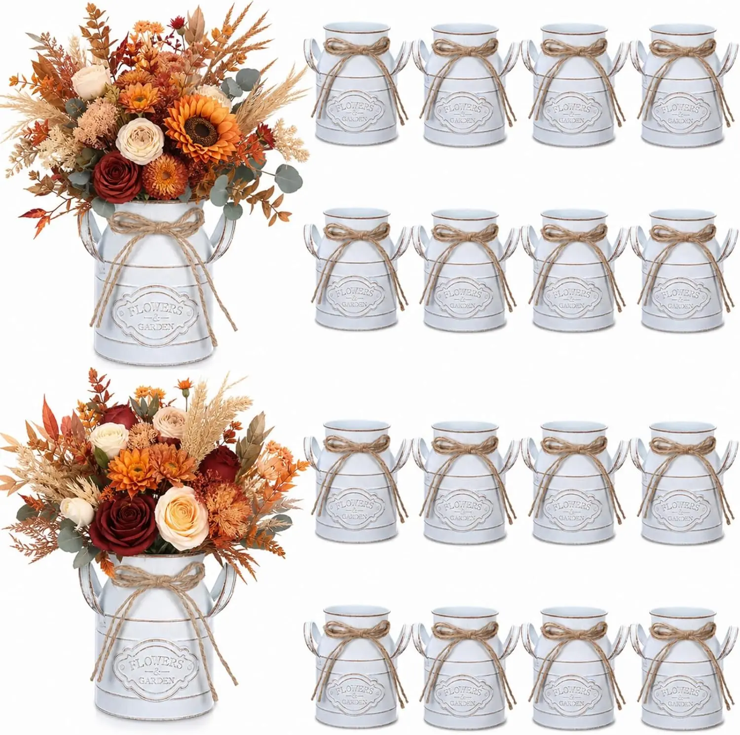 16 Pcs 6 Inch Metal Milk Can Jug Bulk Vintage Galvanized Milk Vase Rustic Farmhouse Flower Bucket French Shabby Chic Decor with