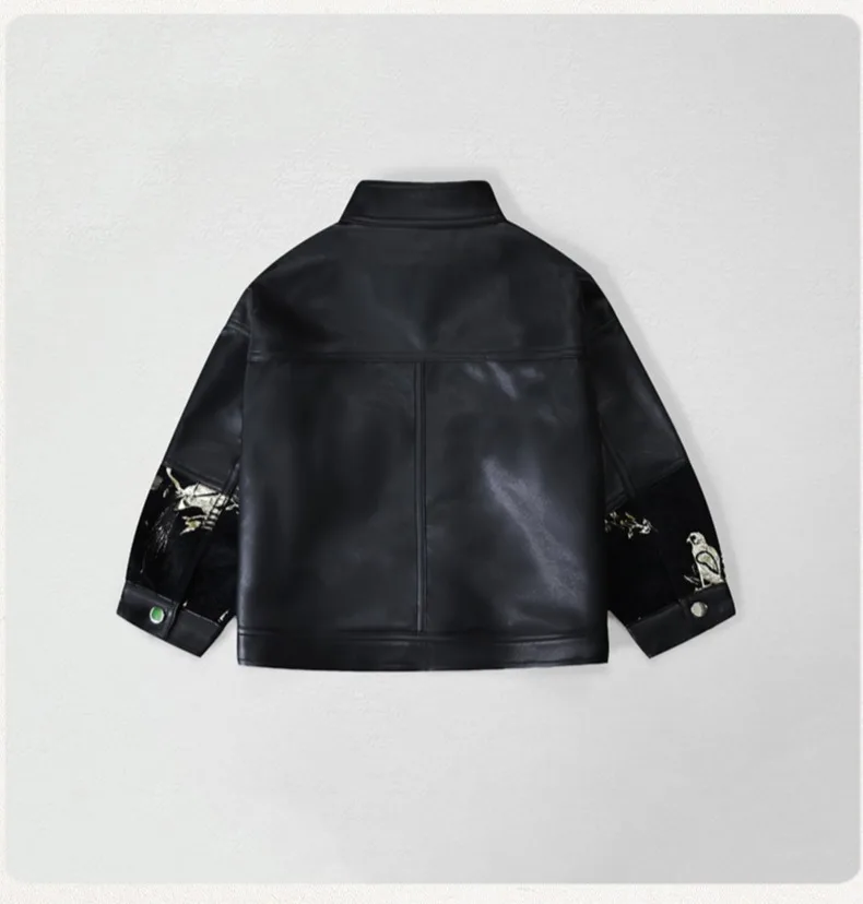 Gentleman Kids Embroidery Motorcycle Pu Leather Jacket Boys Waterproof Windproof Coat Kids Christmas NEW Year Photography Wear