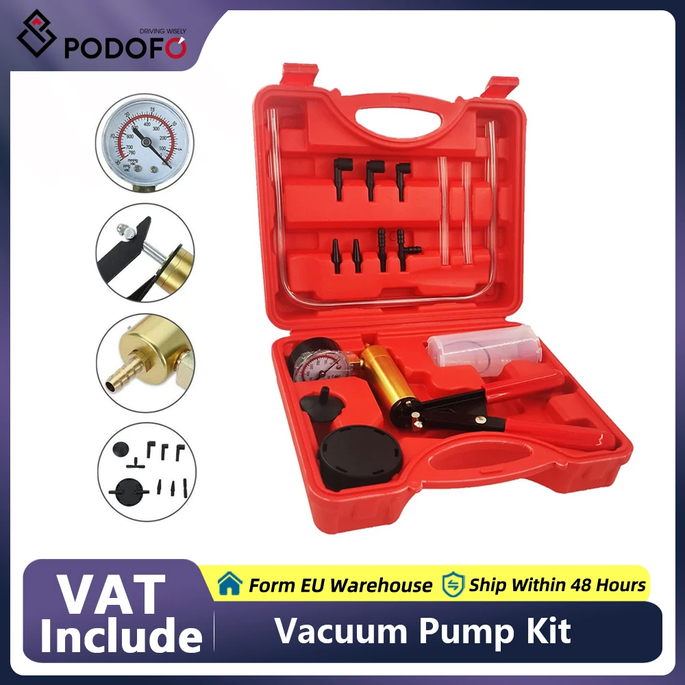 Podofo Manual Vacuum Pressure Pump Brake Fluid Drain Kit Vacuum Pistol Pump Tester Kit Portable Vacuum Guage For Auto Moto