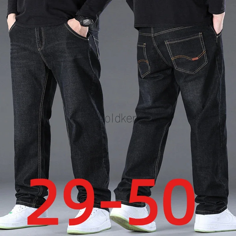 

Black Blue Jeans Men Big Size 48 50 Denim Pants Large Size Pants for 45-150kg Jeans Hombre Straight Leg Jeans Pantalon Homme