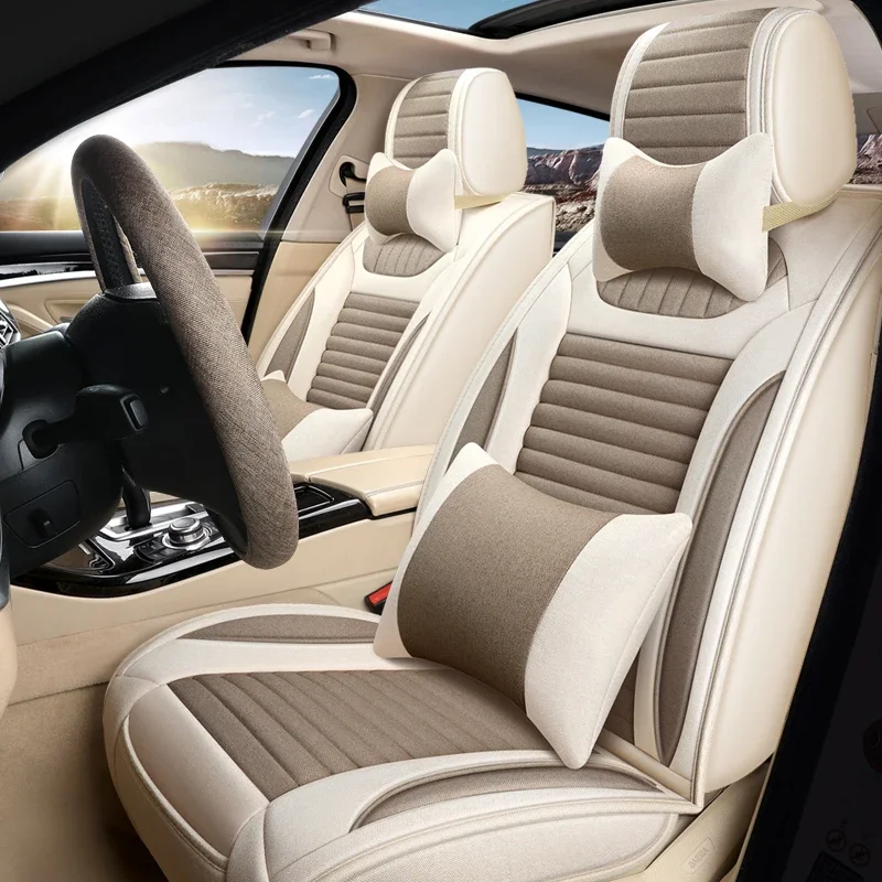 Factory Direct Beige Luxury Full Set Leather Car Covers Seat Cover