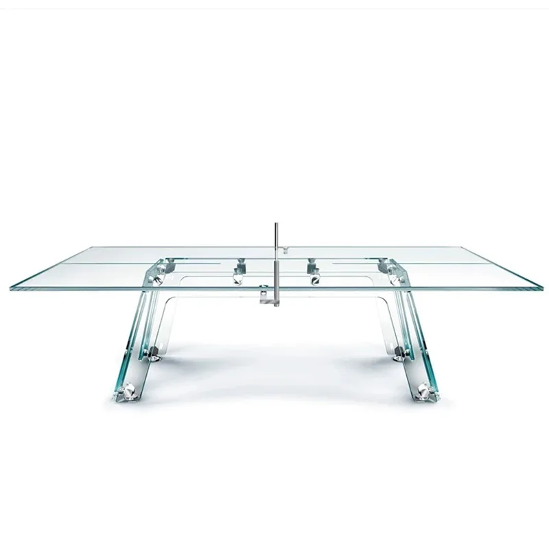 Italian light luxury table tennis table, indoor household stainless steel high-end sense, villa crystal transparent tempered