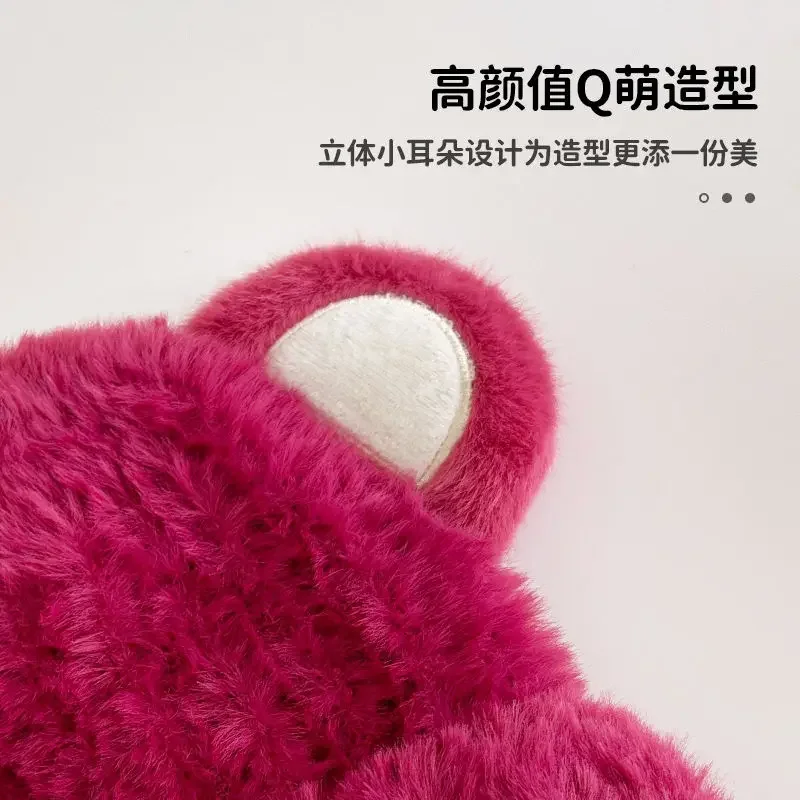 MINISO Toy Story Lotso-Chapeau de protection des oreilles pour enfant, doux pour la peau, en peluche, double boule épaisse, résistant au froid