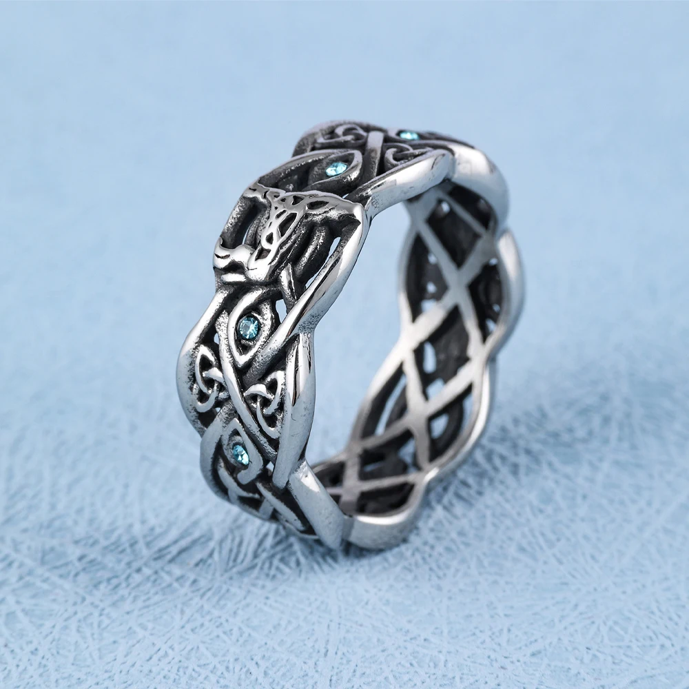Viking Nordic Mythology Giant Wolf Ring For Men Women Punk Blue Eyes Stone Animal Rings Retro Fashion Jewelry Gift Dropshipping
