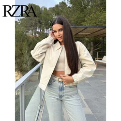 RZRA2024 New Jacket Coat Solid Color Lapel Long Sleeve Zipper Cardigan Casual Versatile Short Jacket Coat Women