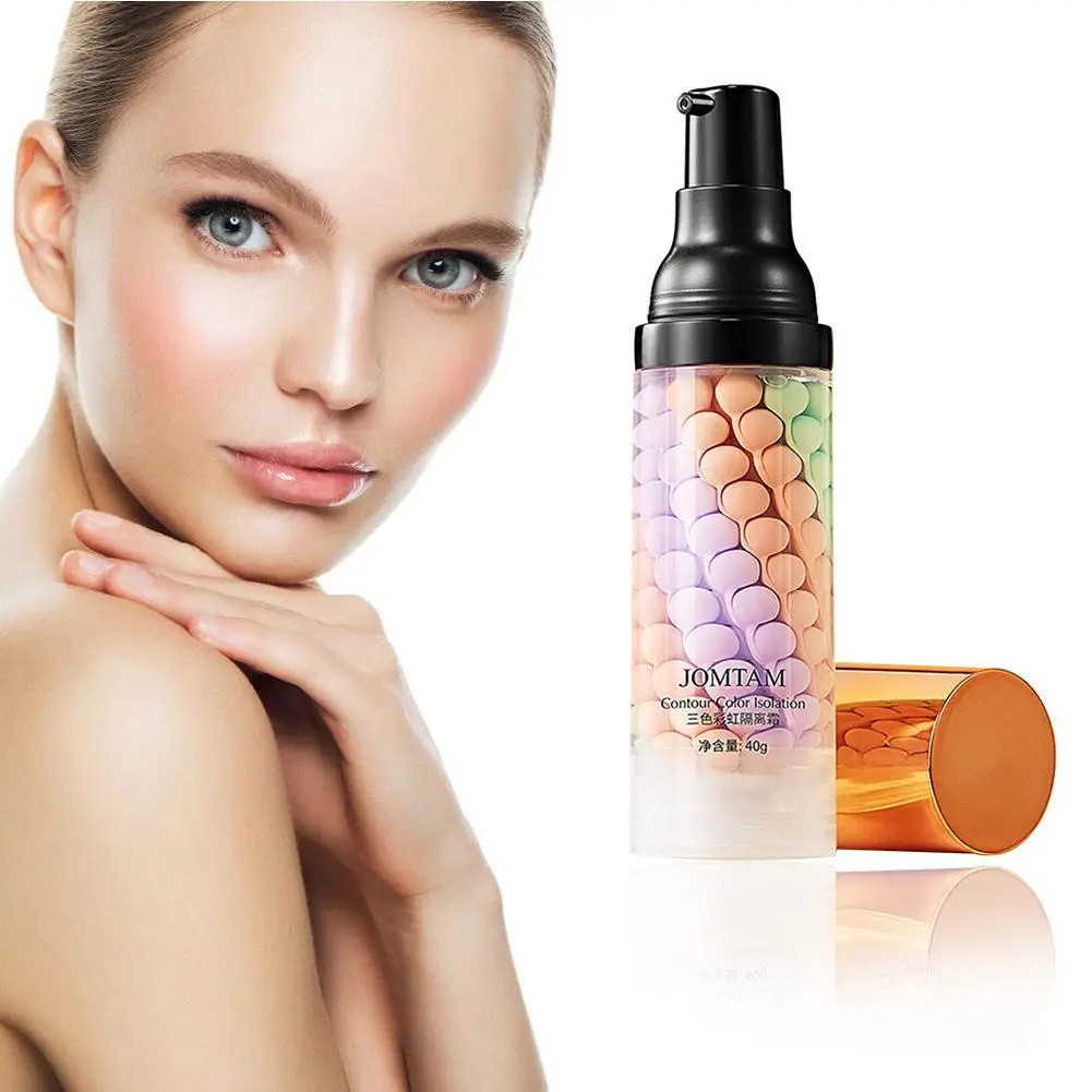 40g Face Makeup Primer Tri-color Cream Brighten Contour Color Isolation Waterproof Makeup Foundation Natural Makeup Base Cream