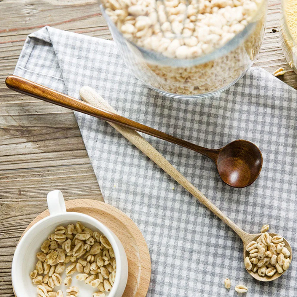 

4 Pcs Long H Wooden Spoons for Eating Stirring Food Honey Mixing Mug Delicate Smooth Comfortable Safety Environmental