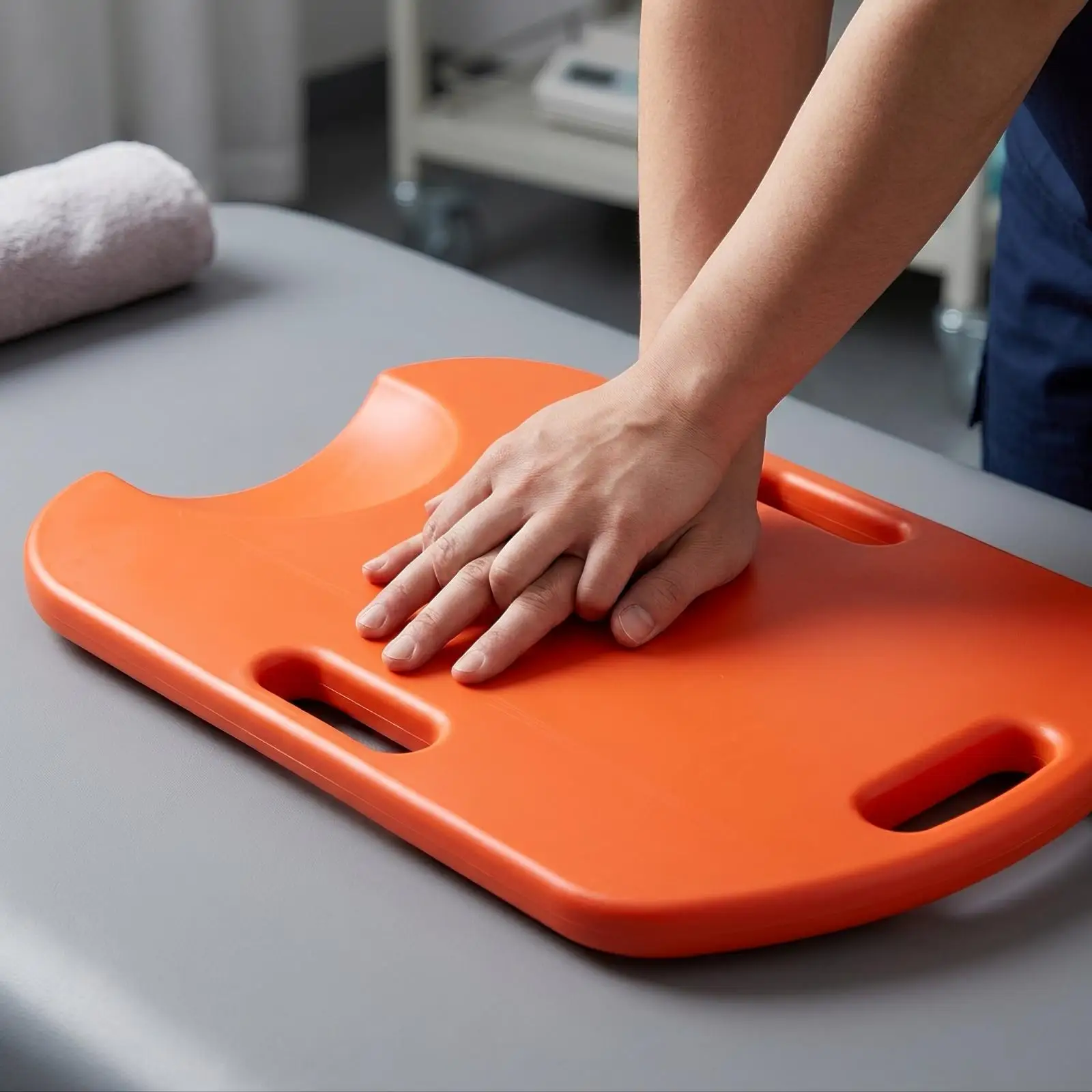 Compact Emergency Pressing Board for CPR Drills with Rounded Rectangular Outline and Molded Grip Features