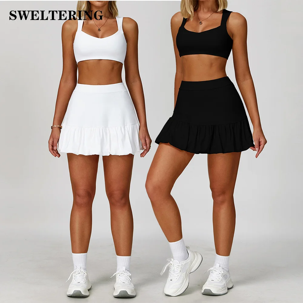 

2 Pieces Women's Tracksuit Yoga Set Sport Bra High Waist Yoga Short Skirt Gym Clothes Fitness Sleeveless Workout Suit Sporstwear