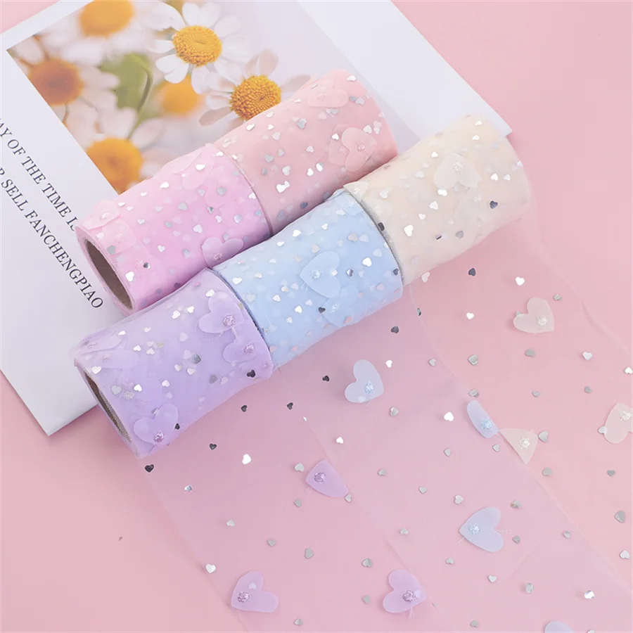 10Yards/roll 7.5cm Glitter Sequin Love Tulle Wedding Decoration Tulle Fabric Tutu Dress DIY Organza Baby Shower Party Supplies