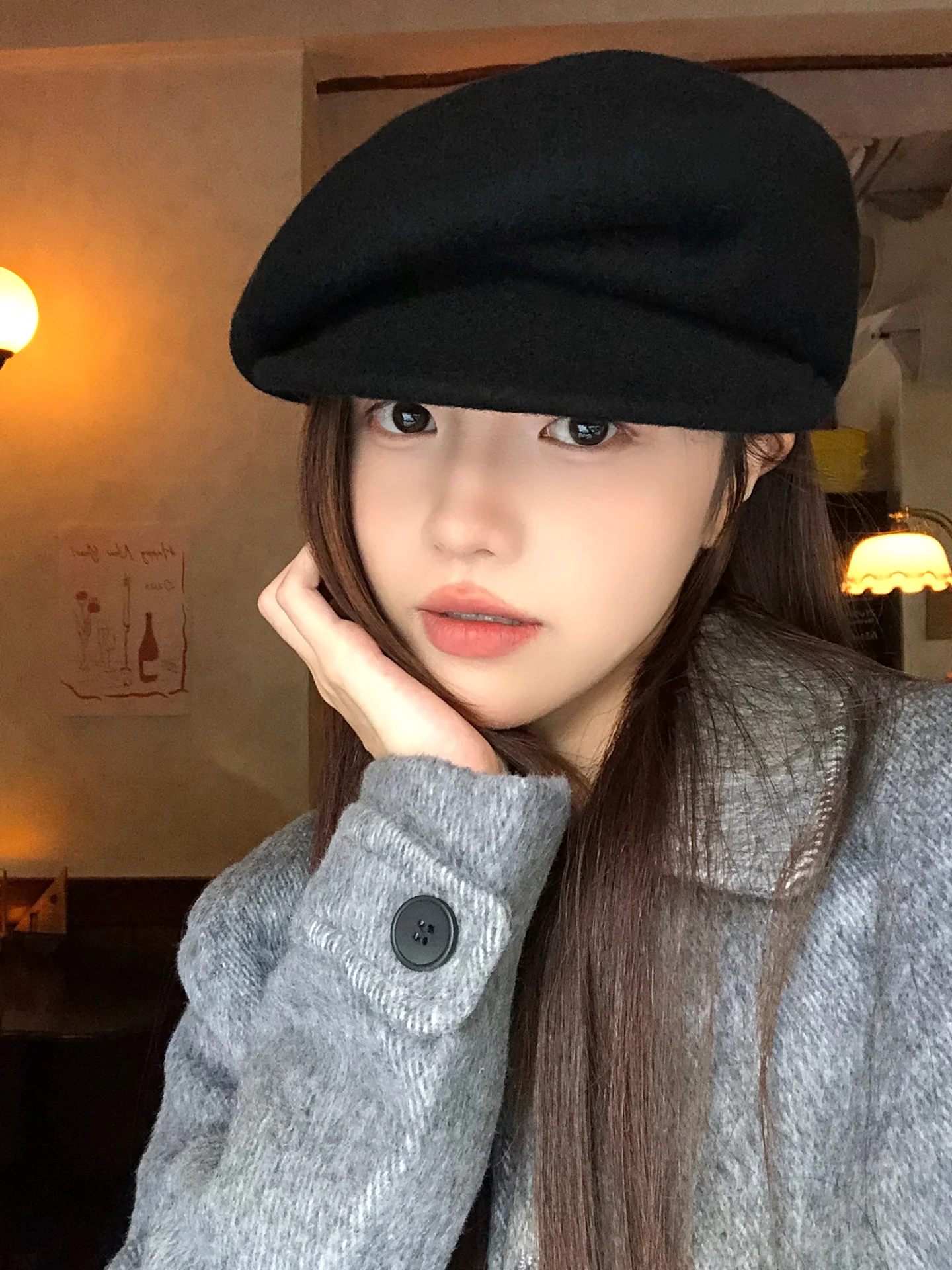 Elegant Retro Black Woolen Beret Hat Women's Winter 2026 New British Style Face Slimming Eight Corner Newsboy Cap