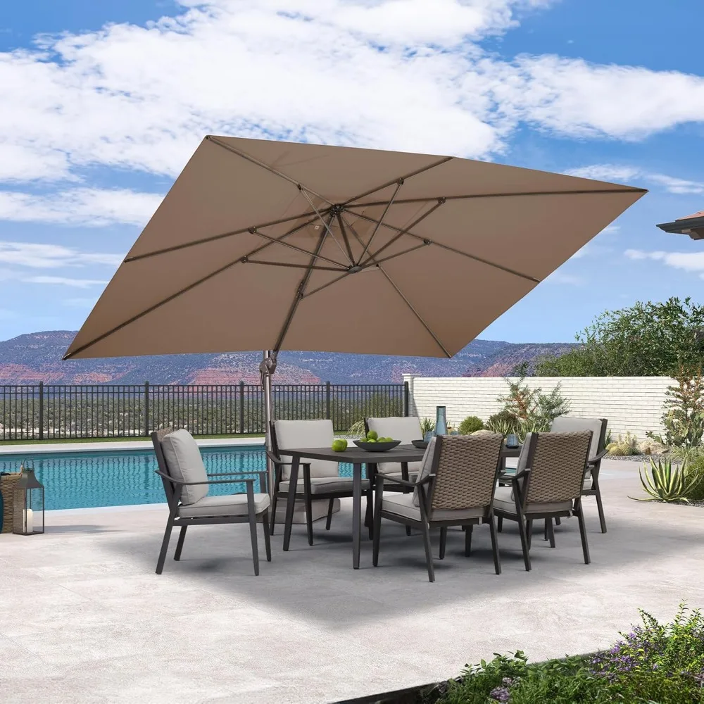 

10' X 13' Patio Cantilever Umbrella Rectangle Umbrella Outdoor with Aluminum Offset Hanging and 360° Rotation for Pool Garden D