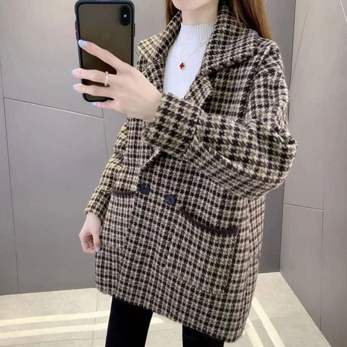 Outerwear Spring Autumn Women's Wool & Blend Blazers Loose Classic Suit Youthful Woman Clothes Female Tweed Coats and Jackets