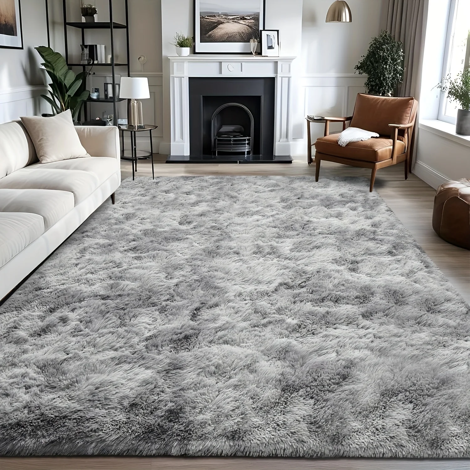 

1pc 64inch*92inch Luxurious Shaggy Area Rug - Soft, Hand Washable, and Durable Floor Mat with Lovely Warm Color Gradient - Perfe